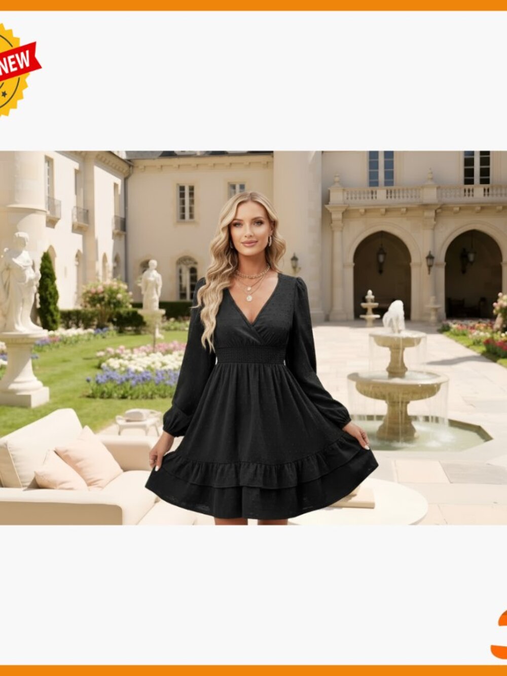 Long Sleeve Wrap Mini Dress with Ruffle Hem Swiss Dots Fabric - Picture 7 of 7